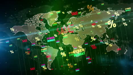 cyber monday sale on digital world map loop and seamless background