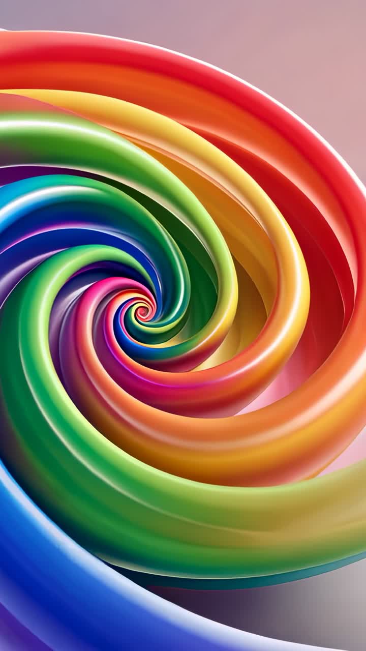 Vertical video: On start rainbow spiral vortex rotating in abstract space, zooming to reveal coils