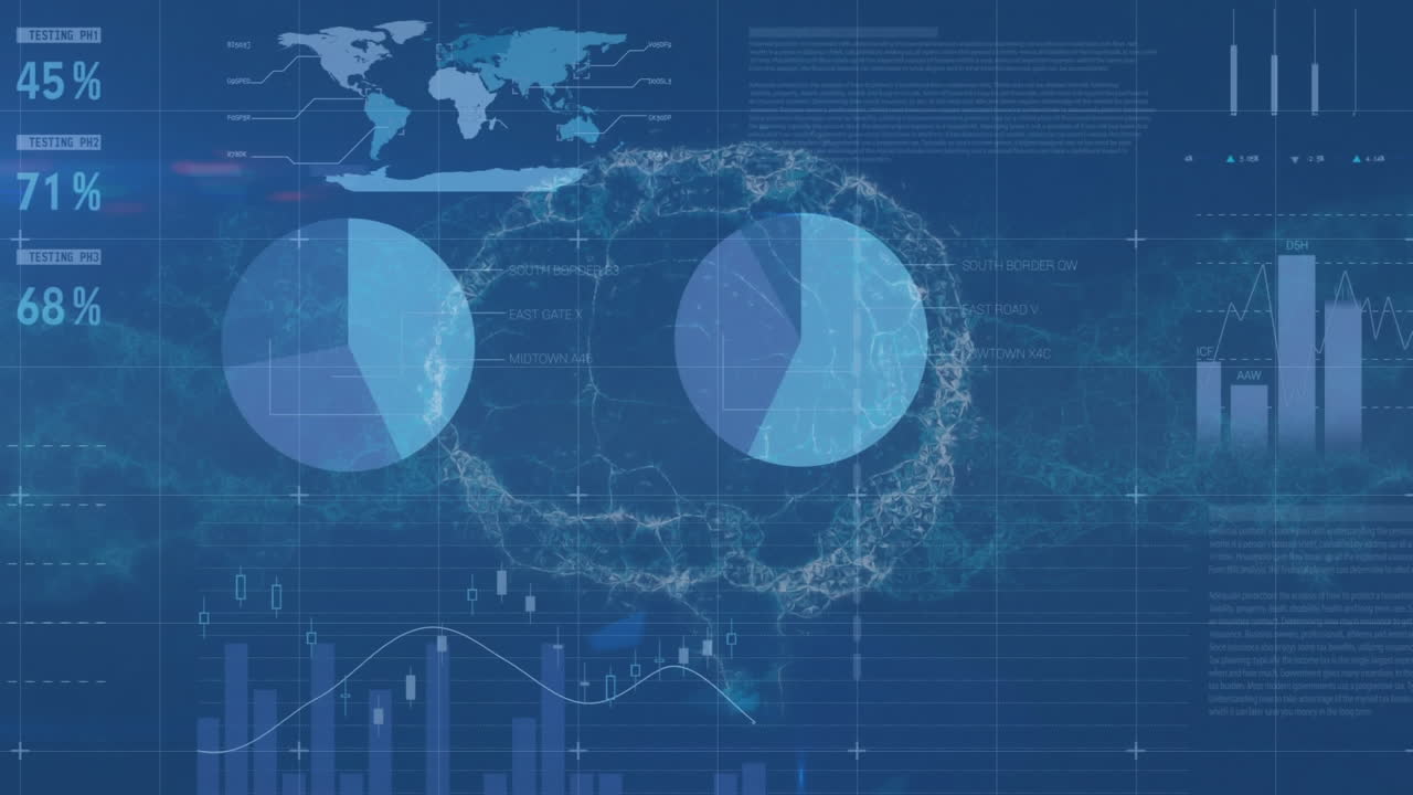 Animation of financial data processing over digital brain