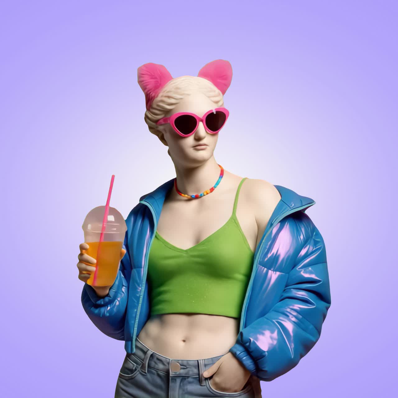 Classical statue modern fashion animation isolated asset, transparent 4K video, alpha channel