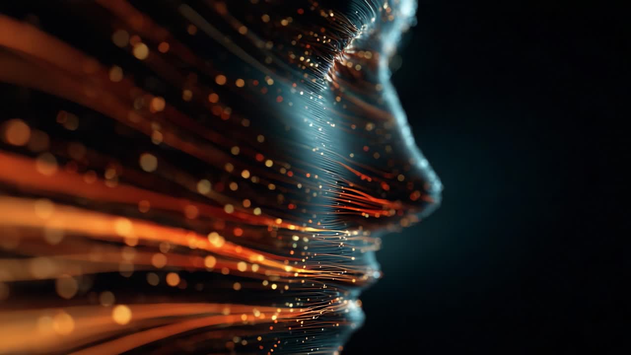 A mesmerizing blend of abstract artistry and digital expressions forms the captivating profile of a face, where vibrant streaks of color and light interplay to create a powerful visual narrative of identity and essence