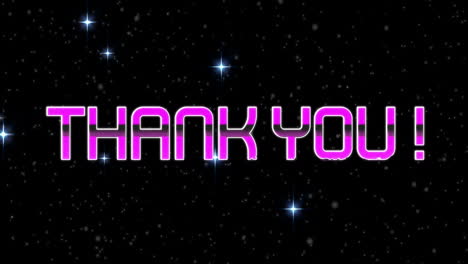 animation of thank you text in pink letters over glowing stars and spots of light
