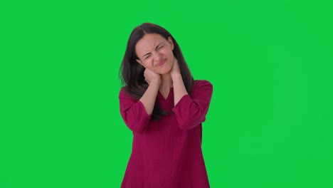 Indian-woman-suffering-from-neck-pain-Green-screen