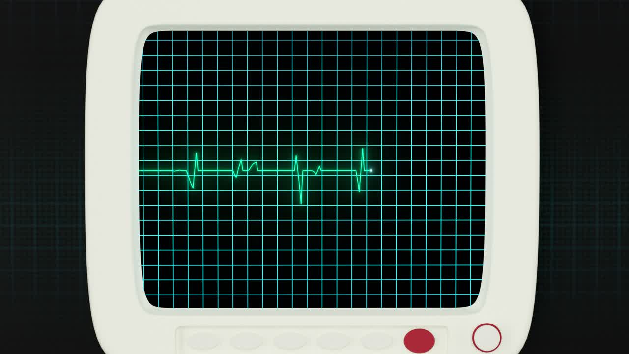 모니터에 반사되는 심장 박동 선, 3d 렌더링