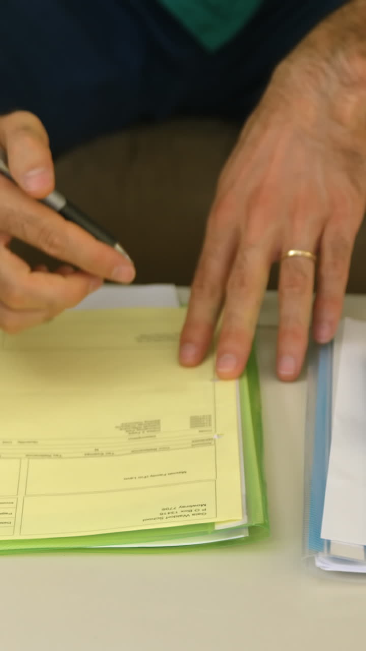 hombre con computadora portátil contabilizando las facturas