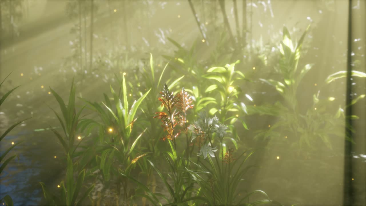 여름날 이른 아침 에 강 위 에 안개 가