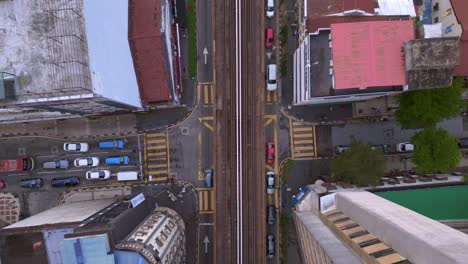 Urban-cityIntersection-Railroad-track,-skyscrapers