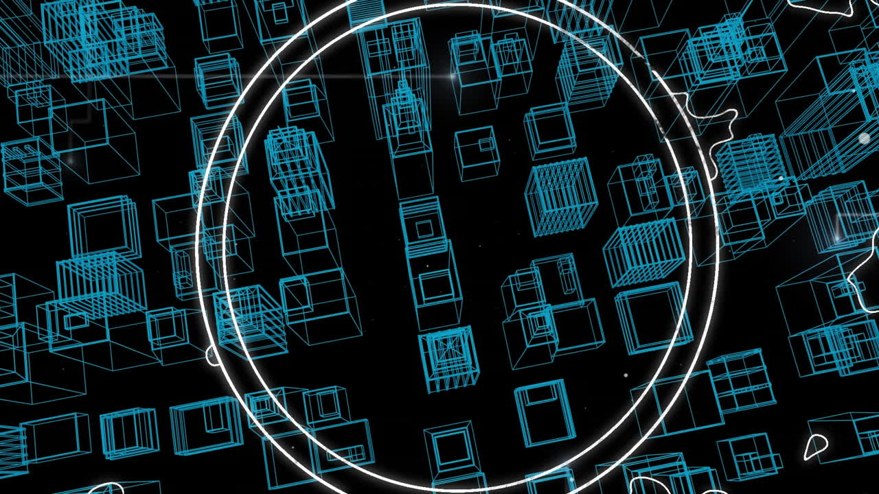 анимация обработки данных над 3d городским пейзажем