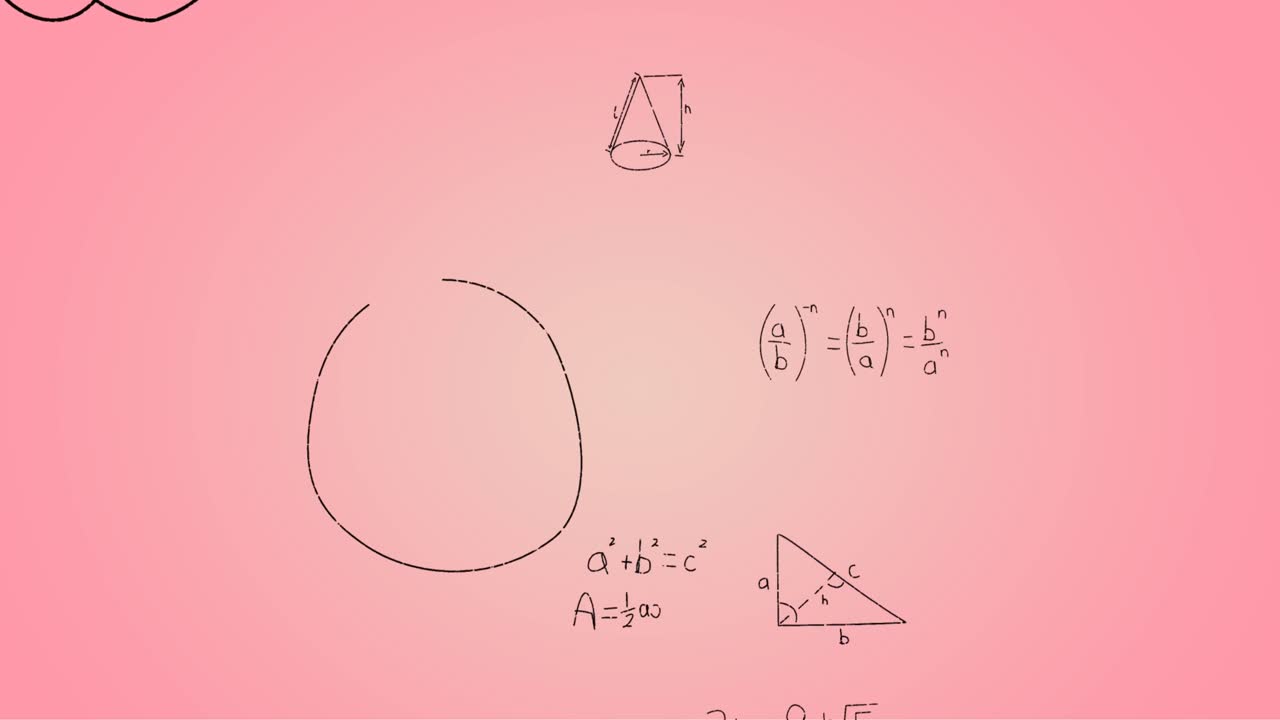animación de fórmulas matemáticas escritas a mano sobre un fondo rosa