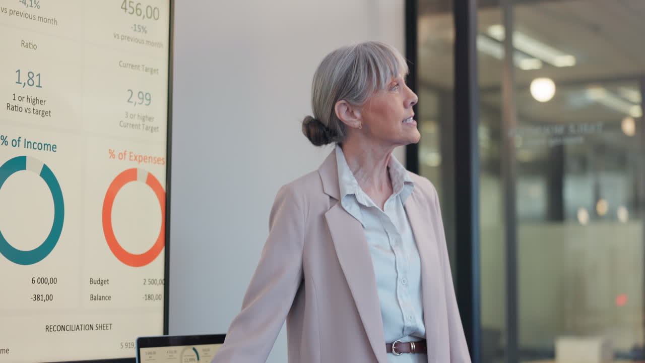 Presentation, workshop or mature woman in seminar