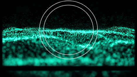 animación de un alcance circular sobre un paisaje de contorno ondulado de puntos azules sobre fondo negro