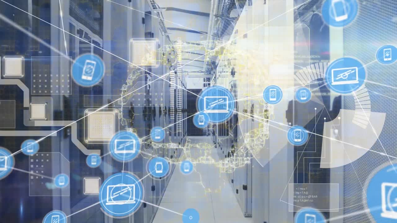 severer 방에 아이콘과 연결 네트워크의 애니메이션