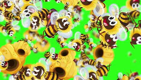 animated bees and honeycomb pattern on green screen