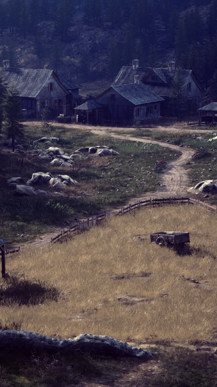 Surrounded by towering mountainsa quaint farm sits quietly in a lush valley