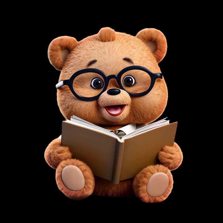 Sød animeret bamse med briller der læser en bog