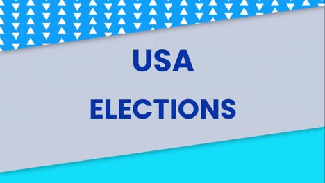 animation of usa elections text and moving triangles on blue and grey background