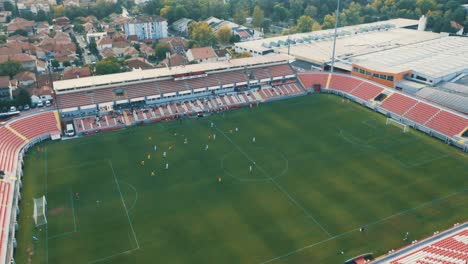 eastern europe football game with players dron video