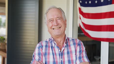 video of happy smiling caucasian senior manoutside of house