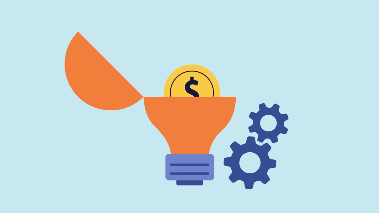 Animated Light Bulb Opening to Reveal a Dollar Coin
