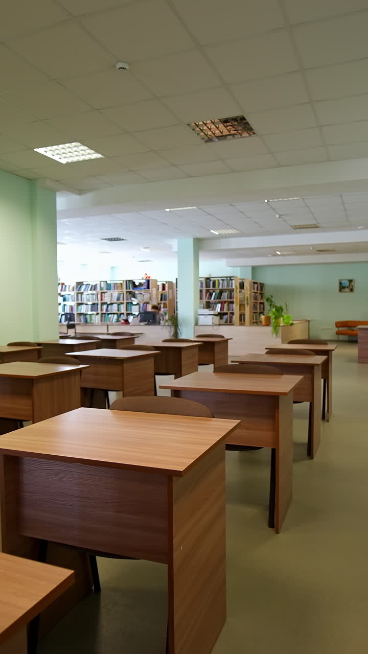 Modern classroom without students. View of auditorium for lectures at university. Vertical video