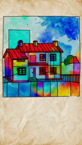 vibrant abstract house illustration on textured paper