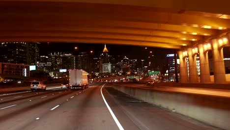 downtown, atlanta, highway traffic, at night ,interstate, 75, 85, underpass