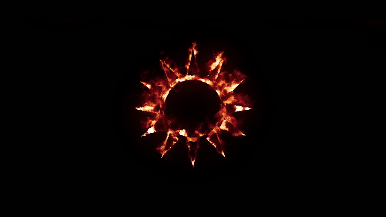Realistic fire effect of sun silhouette with burning flames on black background