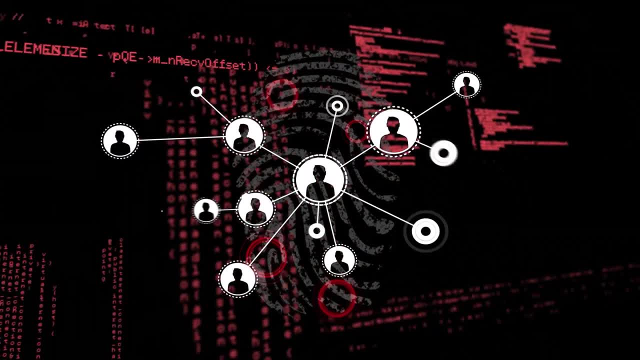 animación del procesamiento de datos y la red de conexiones a través de huellas dactilares biométricas