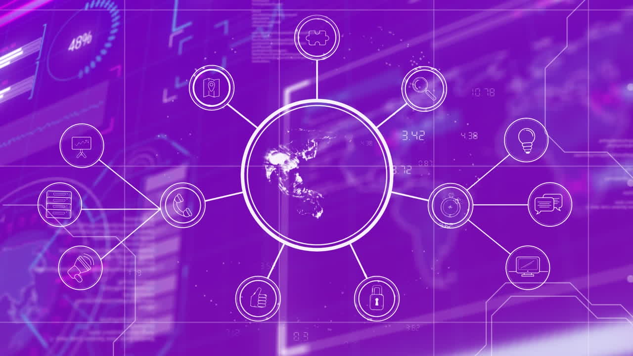 Animation of network of connections and data processing on interface