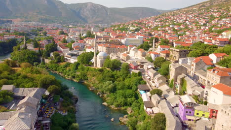 Panoramic-City-Views-With-Old-Bridge-At-Mostar-In-Bosnia-and-Herzegovina