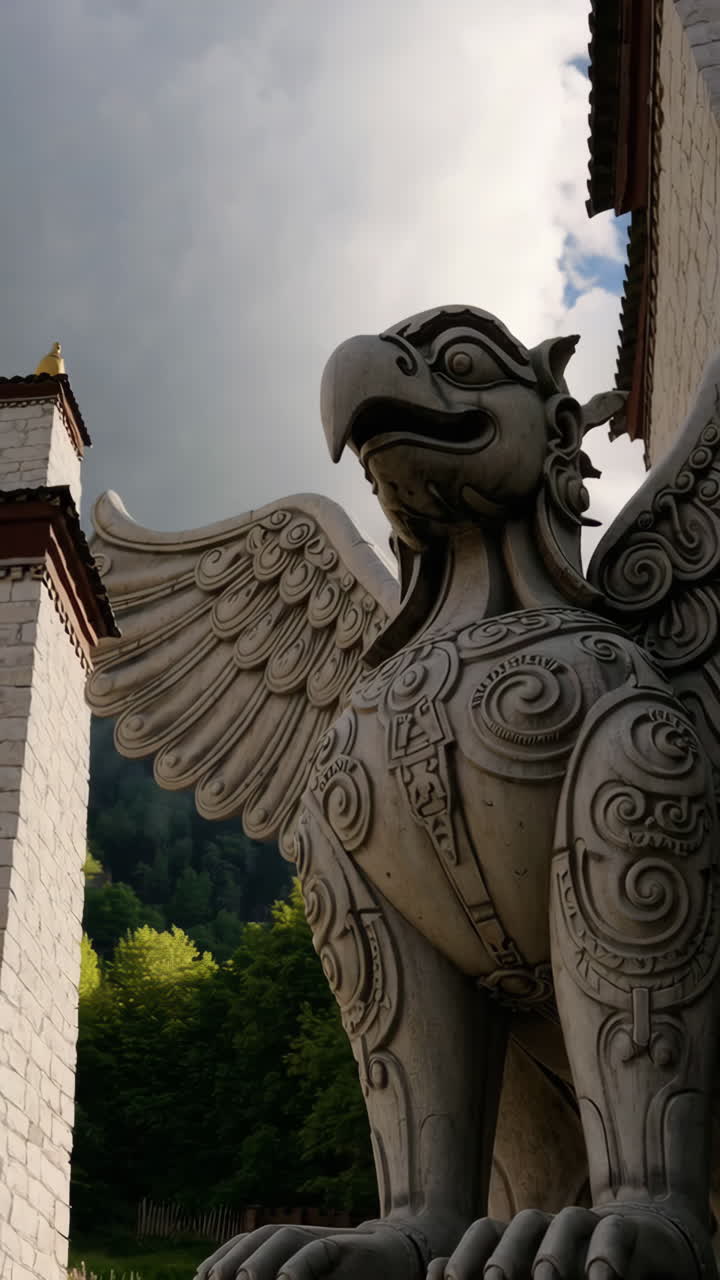 Stone Griffin Sculpture at a Tibetan Monastery