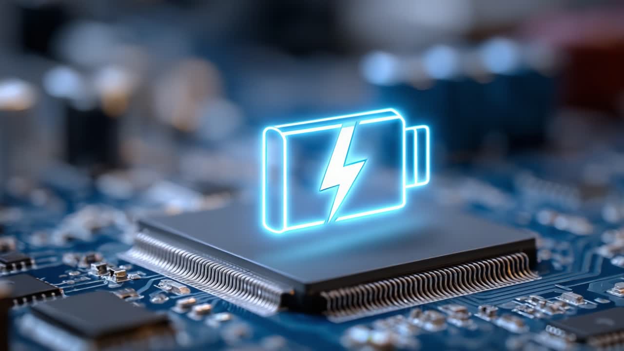 A Glimpse into the Future of Energy Storage: An Innovative Battery Icon Overlaid on a Circuit Board, Highlighting the Importance of Power Management and Technology Advancements