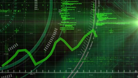 Animation-of-data-processing-and-circles-on-black-background