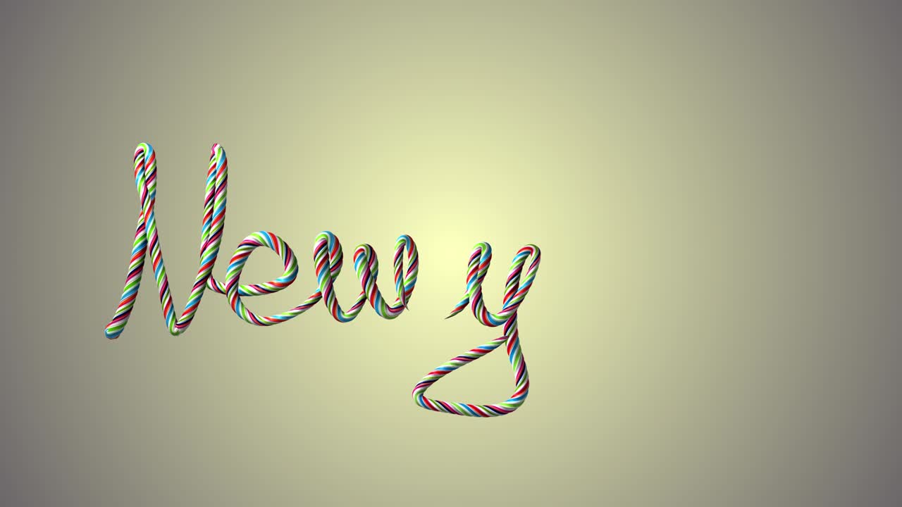 새해 축하 글쓰기 텍스트와 짜여진 색 가닥. 로프, 로프, 카라멜, 휴가. 그림, 제목 현실적인 3d 애니메이션