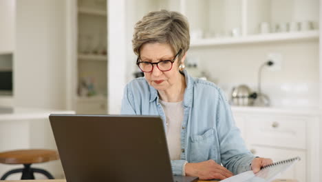 Ältere-Frau,-Dokumente-Und-Steuern-Mit-Laptop