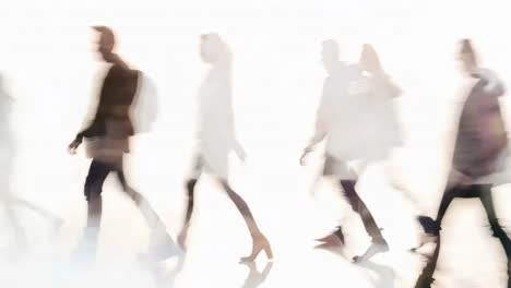 silhouetted figures walking in motion blur, captured from a side angle