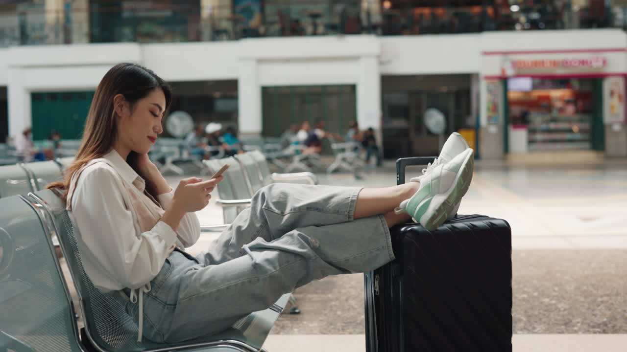 mujer esperando en el aeropuerto