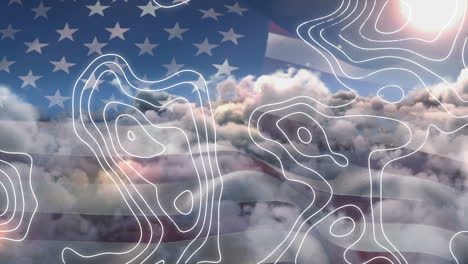Animation of network of connection over usa flag and cloudy sky