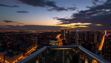 city skyline at sunset/sunrise from rooftop