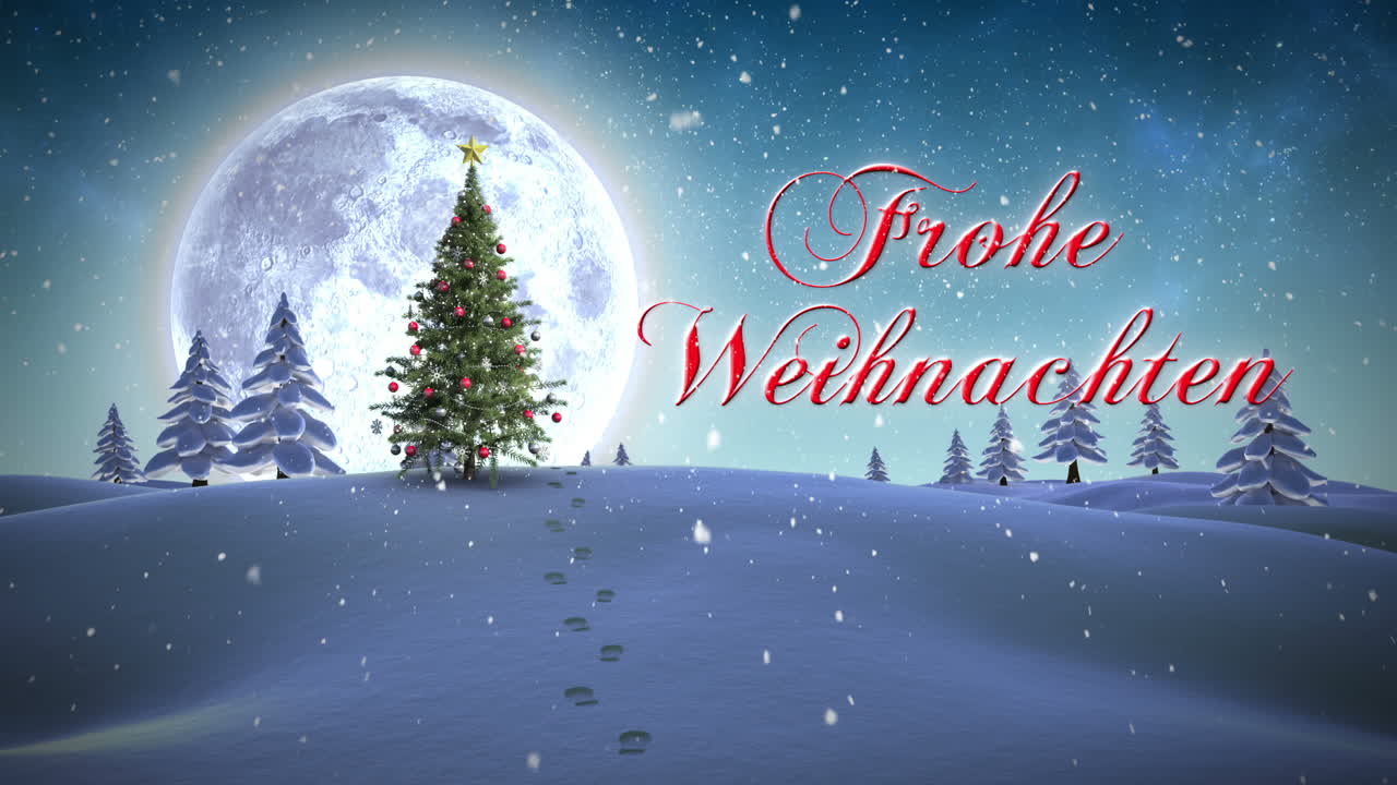 Frohe Weihnachten Botschaft erscheint in verschneiter Landschaft