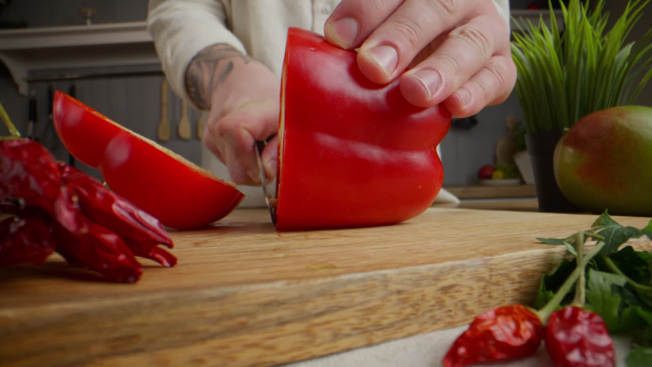 Cutting a Red Bell Pepper
