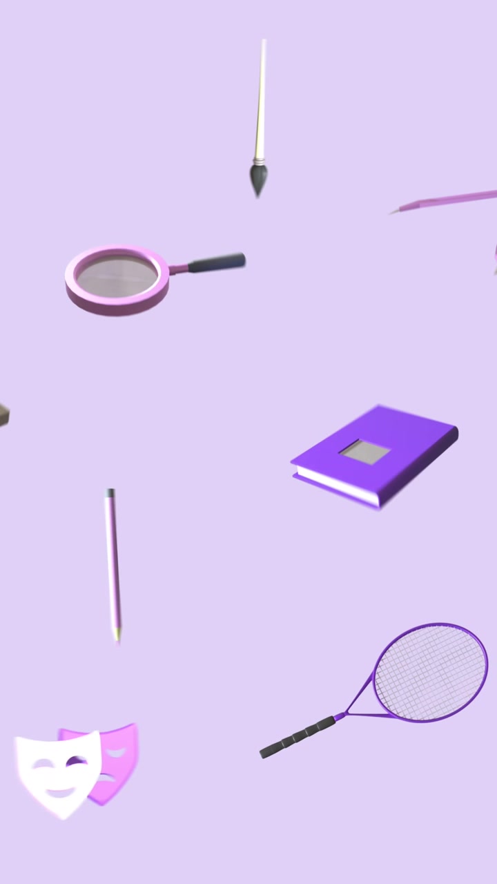 Animation of education icons over purple background