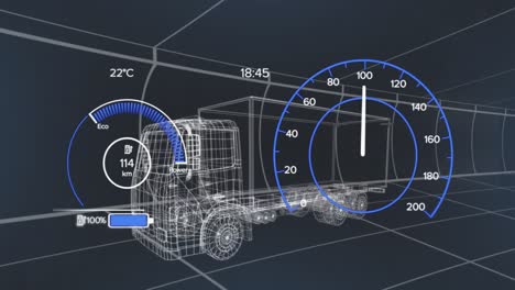 Animation-Des-Autopanels-über-Digitalem-LKW-Auf-Schwarzem-Hintergrund