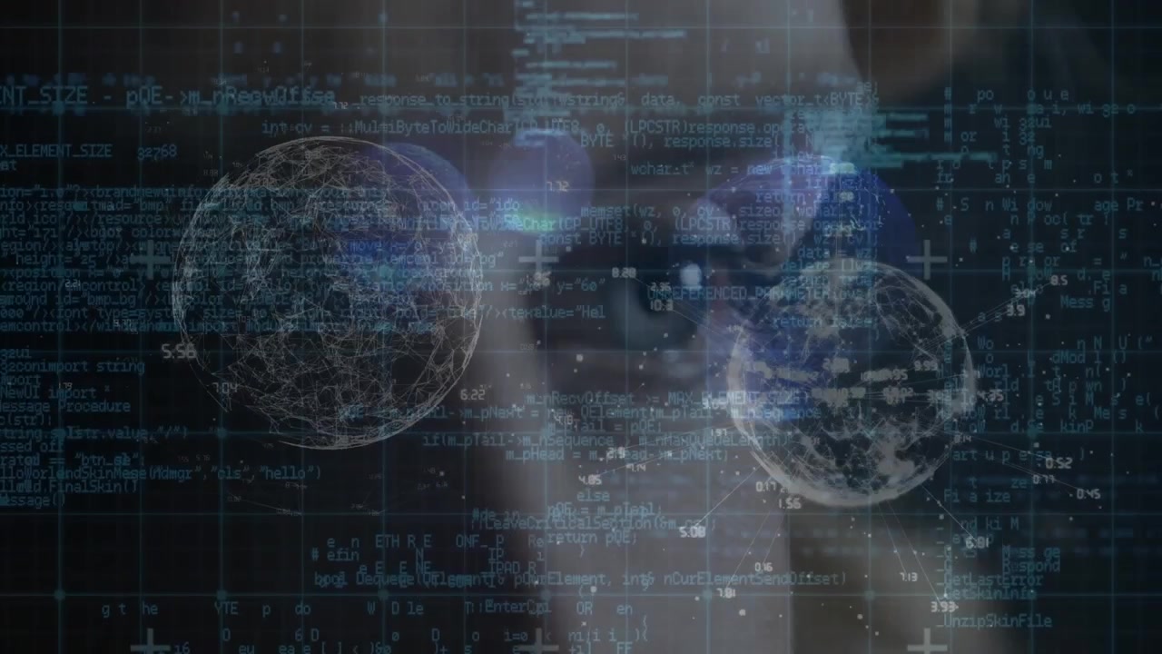 This video shows financial data being processed digitally, with globes and lines connecting numbers