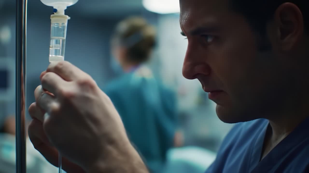 Doctor attending to patient with IV drip