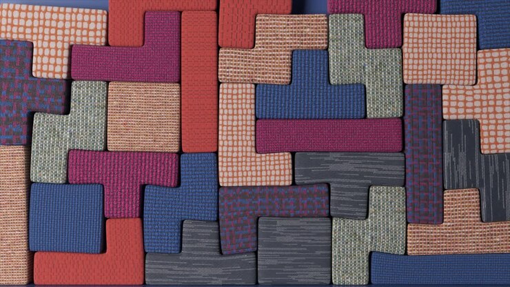 Colorful Modular Puzzle Wall Arrangement