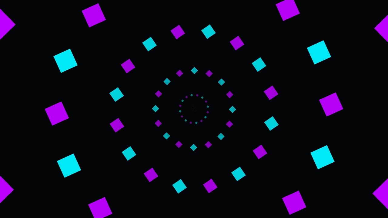 Abstract Motion Background with Rotating Cyan and Purple Squares