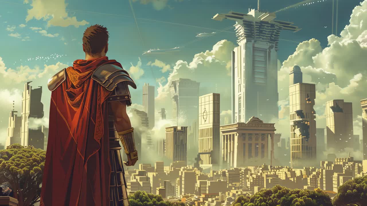 A Roman Soldier in a Futuristic Post-Apocalyptic City
