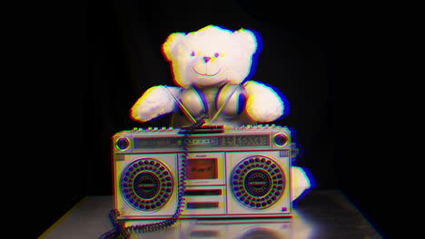 teddy bear dj with a boombox - trippy retro image