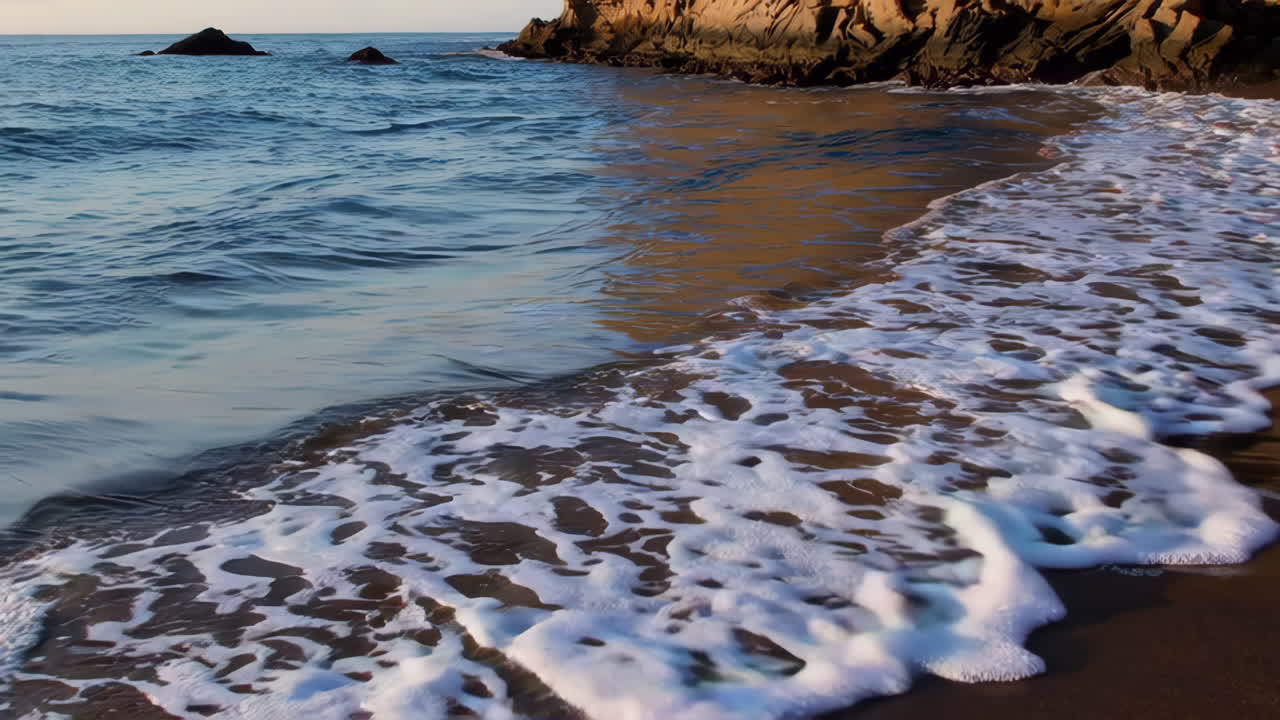 해가 지면 해안의 파도